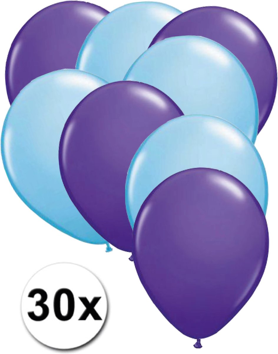 Ballonnen Paars & Licht blauw 30 stuks 27 cm